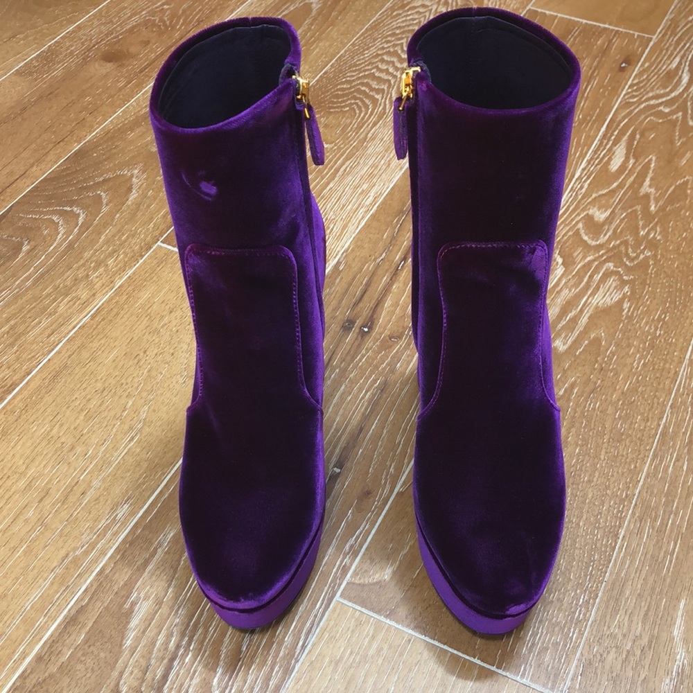 Prada Velvet 115 Magenta Platform Ankel Boots - 6 - Picture 5 of 15